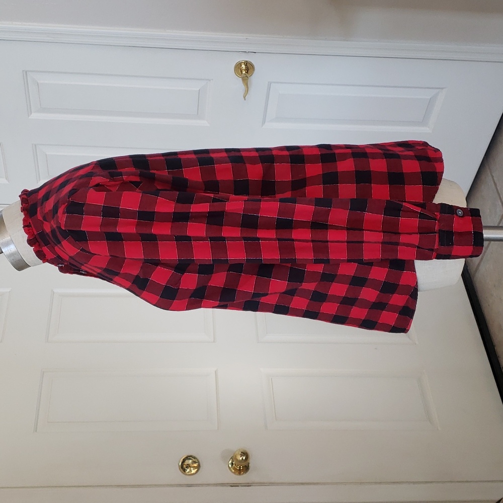 J. CREW FACTORY Buffalo Plaid Ruffle Collar Flannel Shirt Red Black Silver S - Picture 4 of 16